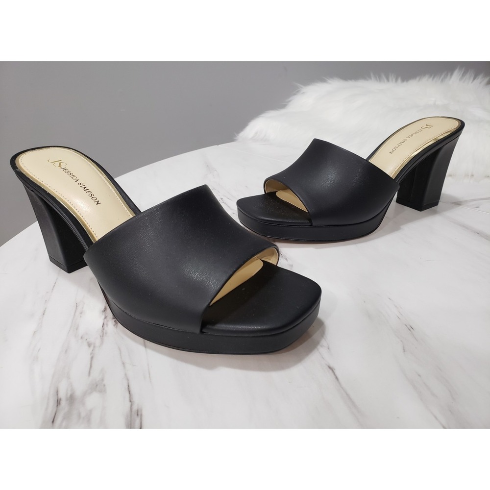 NEW NO BOX SIZE 9 Jessica Simpson ELYZZA BLACK BLACK HEEL SANDAL OPEN TOE FAUX